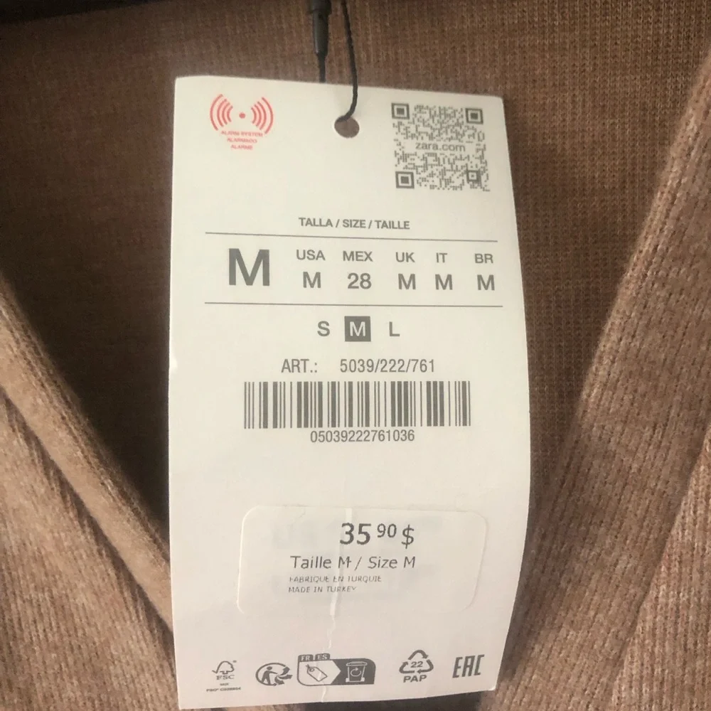 BNWT Zara Taupe V-Neck Soft Button Cardigan | Size M - Picture 5 of 7